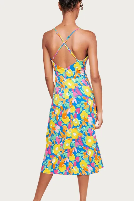 YARA FLORAL-PRINT STRETCH-RAYON MIDI DRESS