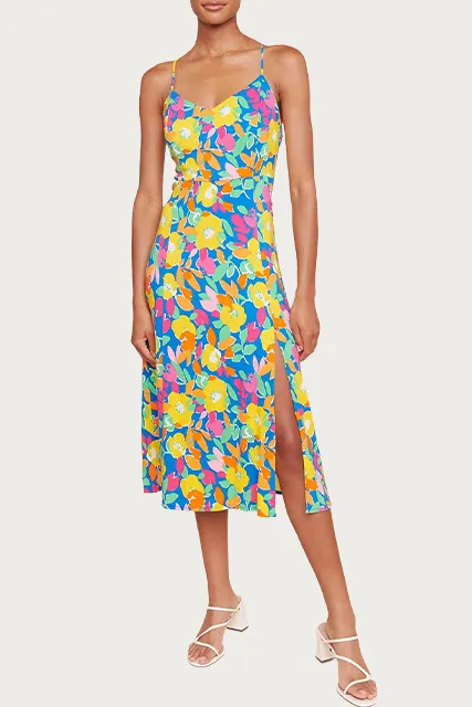 YARA FLORAL-PRINT STRETCH-RAYON MIDI DRESS