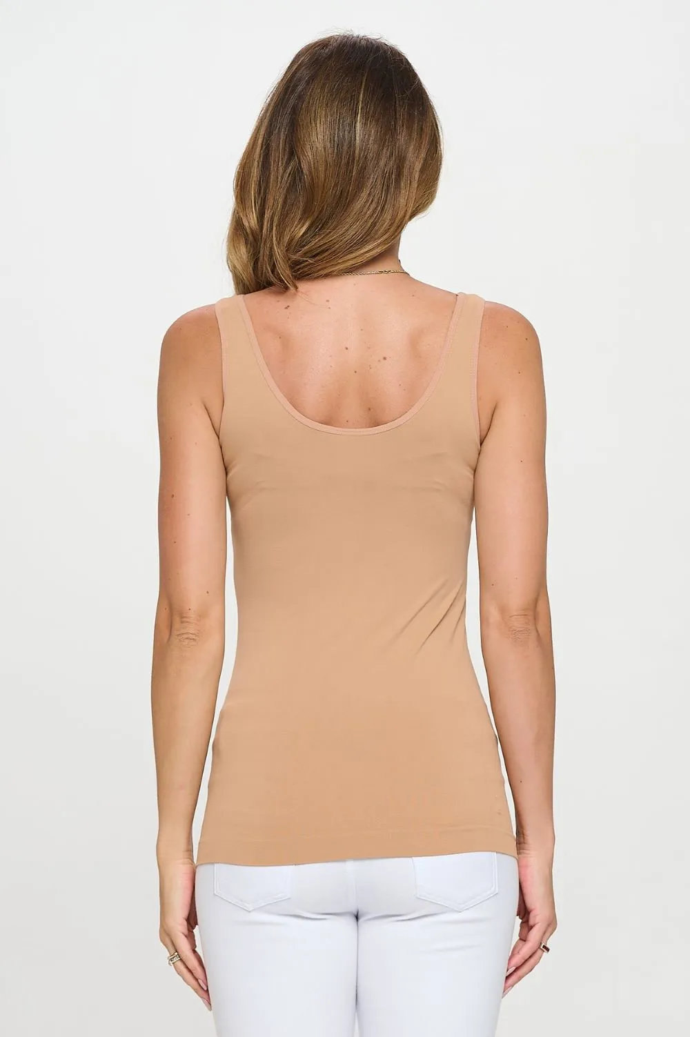 'YELETE' Women's Reversible V/U Neck Tank Top - Cream Coffee (Plus Size)