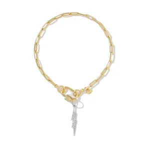 Yellow Oval Carabiner with White Flash Pendant on Links Chain Bracelet