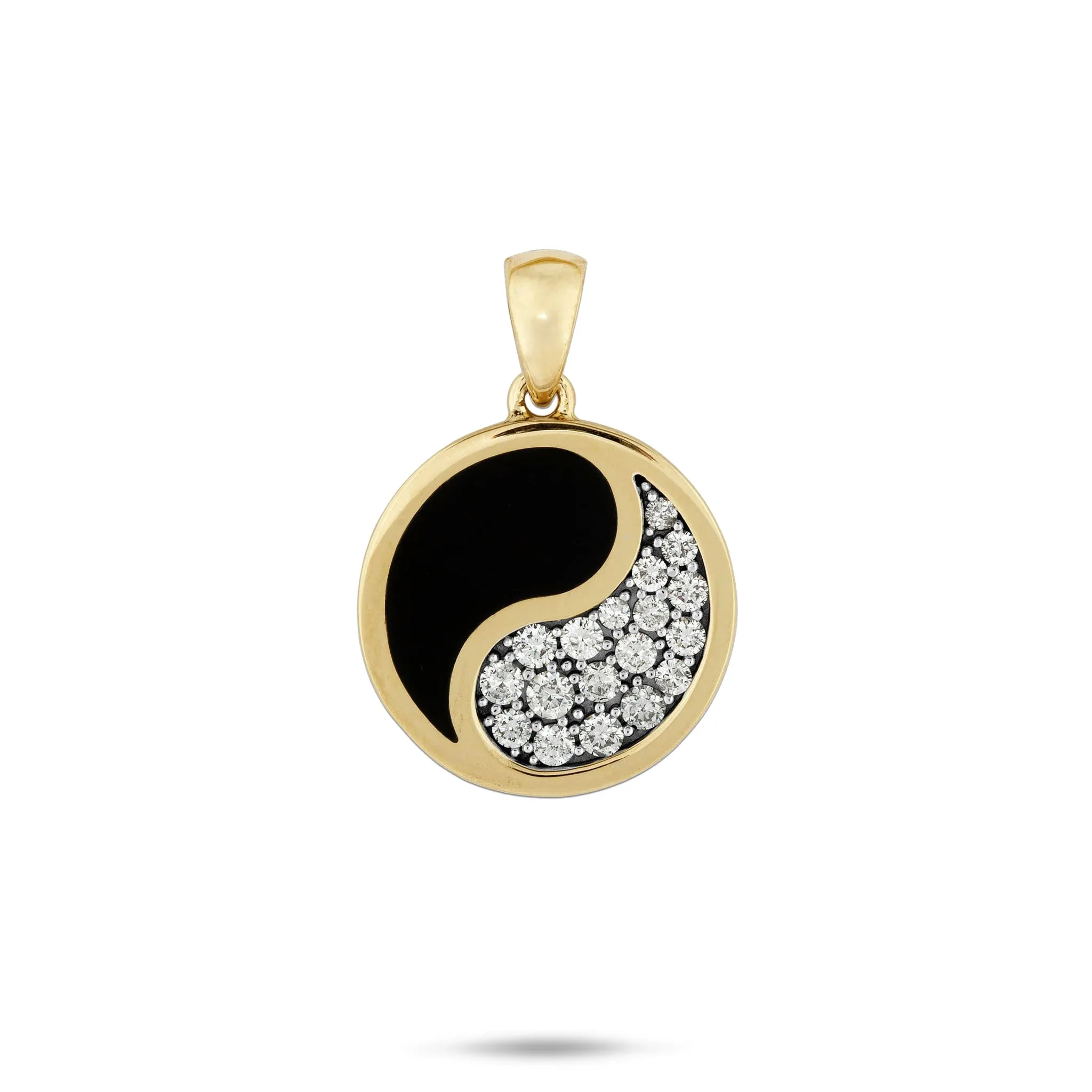 Yin Yang Black Coral Pendant in Gold with Diamonds - 18.5mm