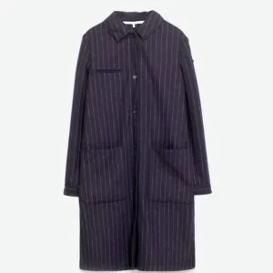 ZARA Navy Blue Trafaluc Pinstripe Military Patch Topper Coat Size L