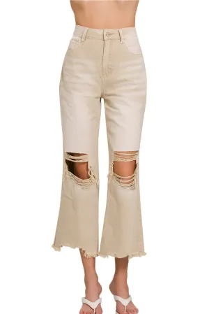 Zenana Sand Beige Distressed Jeans