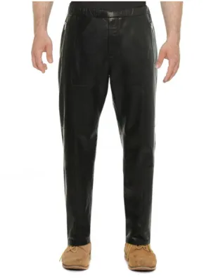 Zippered Ankle Jogger Genuine Leather Pants for Men