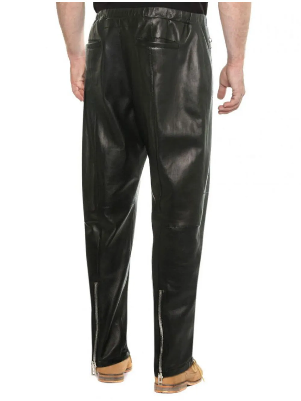 Zippered Ankle Jogger Genuine Leather Pants for Men