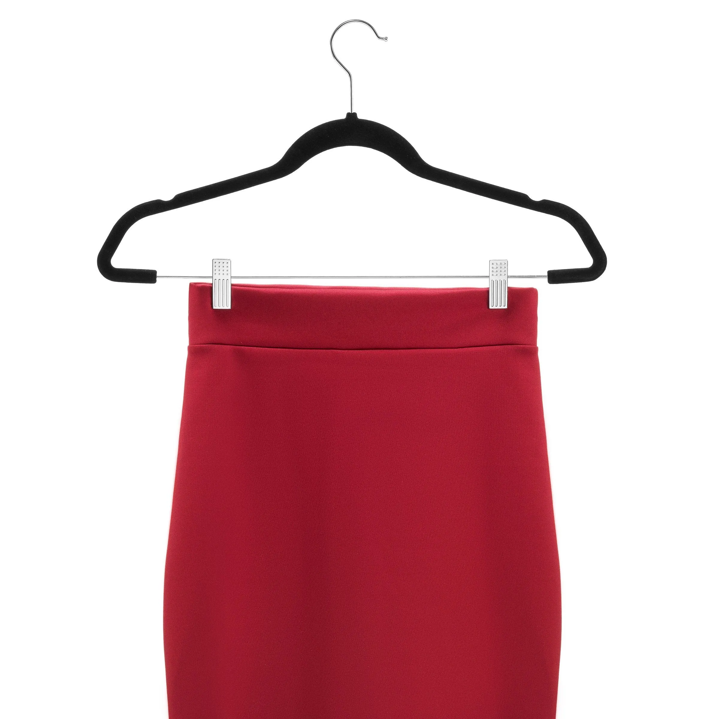 ZOBER Premium Quality Space Saving Velvet Pants Hangers Strong and Durable, with Metal Clips - 360 Degree Chrome Swivel Hook - Ultra Thin Non Slip Skirt Hangers, with Notches, 20 pack (Black)