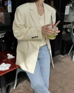 ZOOEY PINSTRIPE BLAZER CREAM